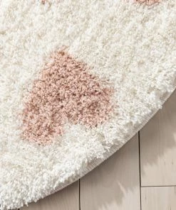 Well Woven Hearts Modern Heart Pattern Ivory Pink Thick & Ultra Soft Kids Rug