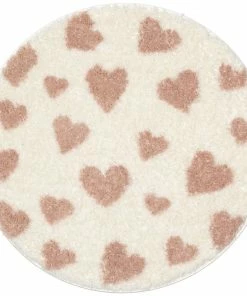 Well Woven Hearts Modern Heart Pattern Ivory Pink Thick & Ultra Soft Kids Rug