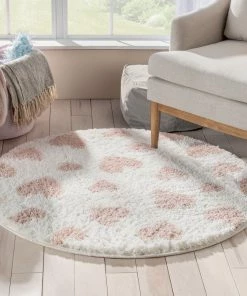 Well Woven Hearts Modern Heart Pattern Ivory Pink Thick & Ultra Soft Kids Rug