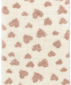 Well Woven Hearts Modern Heart Pattern Ivory Pink Thick & Ultra Soft Kids Rug