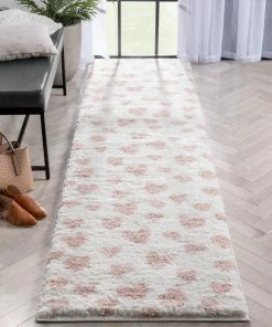 Well Woven Hearts Modern Heart Pattern Ivory Pink Thick & Ultra Soft Kids Rug