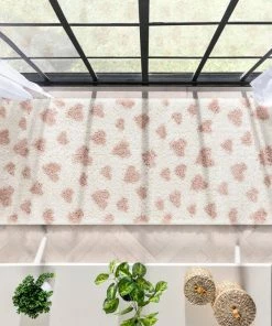 Well Woven Hearts Modern Heart Pattern Ivory Pink Thick & Ultra Soft Kids Rug