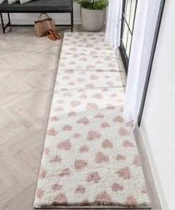 Well Woven Hearts Modern Heart Pattern Ivory Pink Thick & Ultra Soft Kids Rug