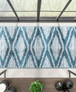 Well Woven Global Aosta Tribal Diamond Pattern Light Blue Rug