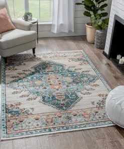 Well Woven Manor Vintage Bohemian Medallion Oriental Blue Rug