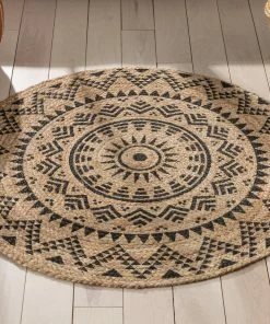Well Woven Kiera Bohemian Tribal Hand-Braided Jute Natural Black Rug Jute + Natural