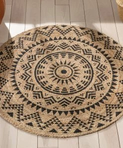 Well Woven Kiera Bohemian Tribal Hand-Braided Jute Natural Black Rug Jute + Natural