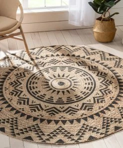 Well Woven Kiera Bohemian Tribal Hand-Braided Jute Natural Black Rug Jute + Natural