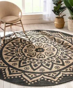Well Woven Kiera Bohemian Tribal Hand-Braided Jute Black Natural Rug Jute + Natural