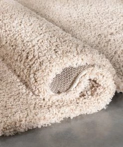 Well Woven Halden Solid Pattern Ivory Thick Nordic Shag Rug