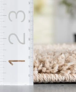 Well Woven Halden Solid Pattern Ivory Thick Nordic Shag Rug