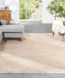 Well Woven Halden Solid Pattern Ivory Thick Nordic Shag Rug