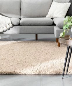 Well Woven Halden Solid Pattern Ivory Thick Nordic Shag Rug