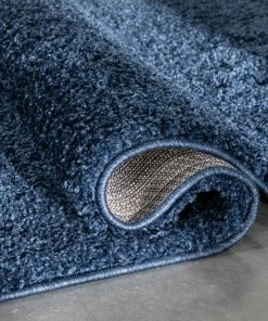 Well Woven Halden Solid Pattern Dark Blue Thick Nordic Shag Rug