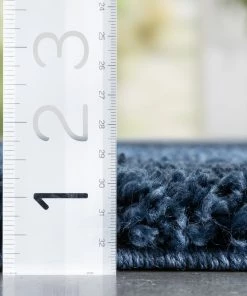 Well Woven Halden Solid Pattern Dark Blue Thick Nordic Shag Rug