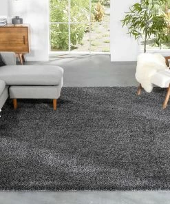 Well Woven Halden Solid Pattern Dark Grey Thick Nordic Shag Rug