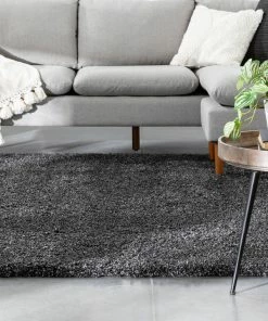 Well Woven Halden Solid Pattern Dark Grey Thick Nordic Shag Rug