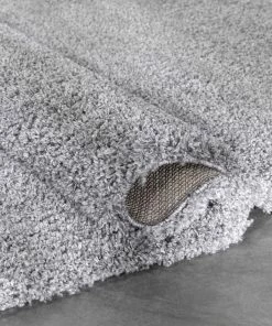 Well Woven Halden Solid Pattern Light Grey Thick Nordic Shag Rug