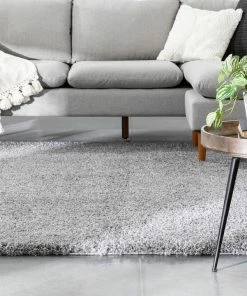 Well Woven Halden Solid Pattern Light Grey Thick Nordic Shag Rug