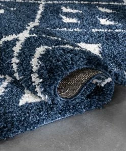Well Woven Kari Scandinavian Moroccan Lattice Blue Thick Nordic Shag Rug