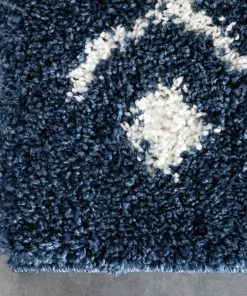 Well Woven Kari Scandinavian Moroccan Lattice Blue Thick Nordic Shag Rug