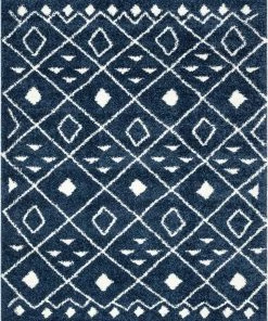 Well Woven Kari Scandinavian Moroccan Lattice Blue Thick Nordic Shag Rug