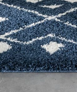 Well Woven Kari Scandinavian Moroccan Lattice Blue Thick Nordic Shag Rug