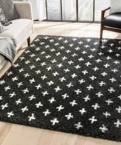 Well Woven Axel Scandinavian Moroccan Lattice Dark Grey Thick Nordic Shag Rug