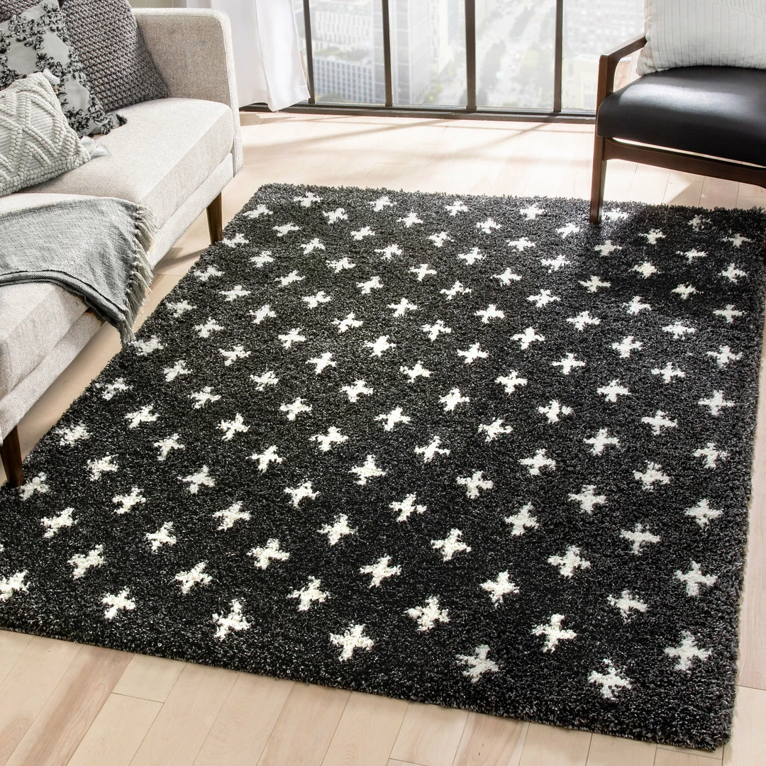 Well Woven Axel Scandinavian Moroccan Lattice Dark Grey Thick Nordic Shag Rug 1 Well Woven Axel Scandinavian Moroccan Lattice Dark Grey Thick Nordic Shag Rug