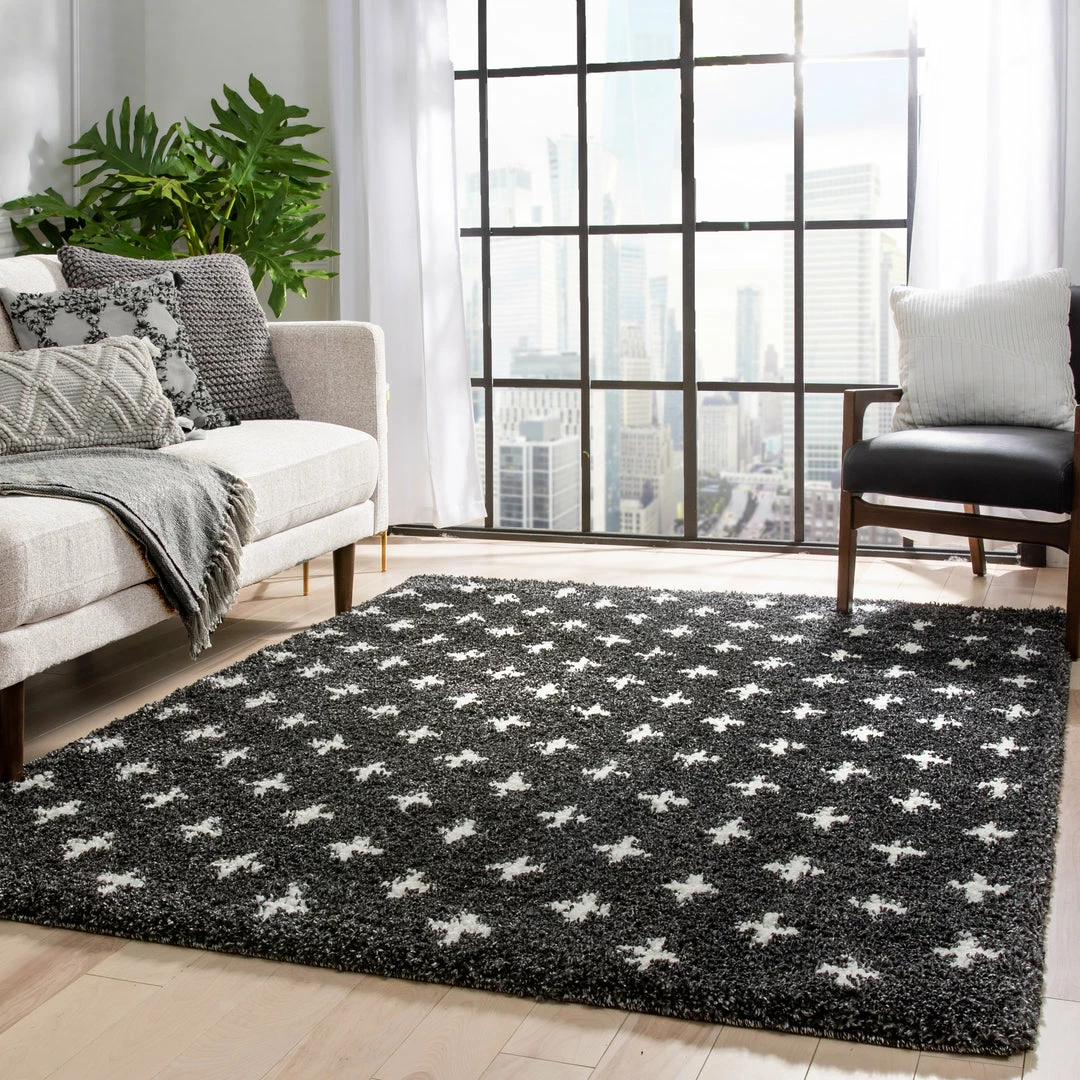 Well Woven Axel Scandinavian Moroccan Lattice Dark Grey Thick Nordic Shag Rug 9 Well Woven Axel Scandinavian Moroccan Lattice Dark Grey Thick Nordic Shag Rug