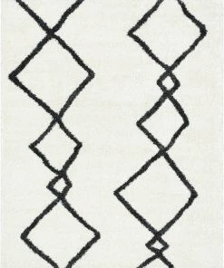 Well Woven Lina Scandinavian Moroccan Lattice Ivory Thick Nordic Shag Rug