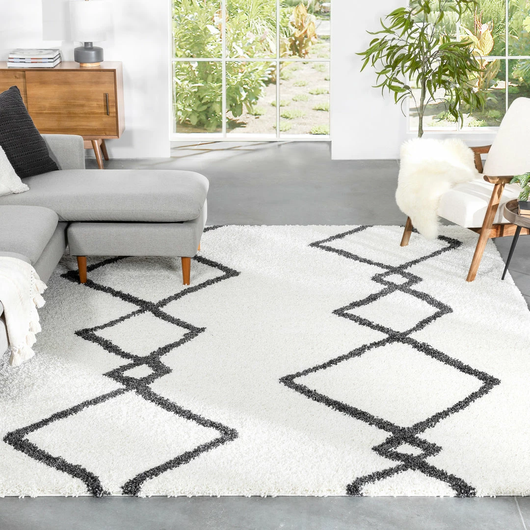 Well Woven Lina Scandinavian Moroccan Lattice Ivory Thick Nordic Shag Rug 1 Well Woven Lina Scandinavian Moroccan Lattice Ivory Thick Nordic Shag Rug