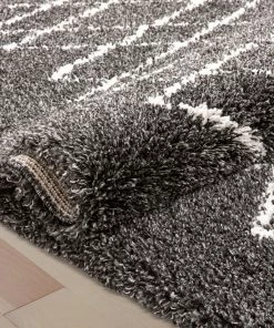 Well Woven Soren Scandinavian Moroccan Lattice Dark Grey Thick Nordic Shag Rug
