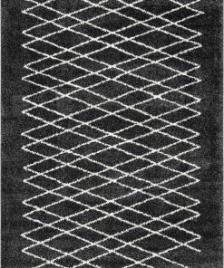 Well Woven Soren Scandinavian Moroccan Lattice Dark Grey Thick Nordic Shag Rug