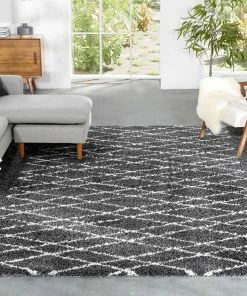 Well Woven Soren Scandinavian Moroccan Lattice Dark Grey Thick Nordic Shag Rug