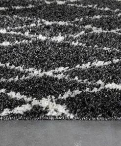 Well Woven Soren Scandinavian Moroccan Lattice Dark Grey Thick Nordic Shag Rug