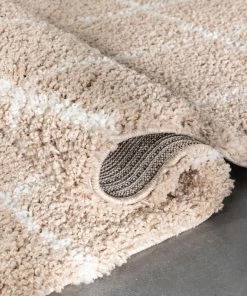 Well Woven Latham Scandinavian Geometric Beige Thick Nordic Shag Rug