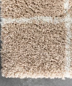 Well Woven Latham Scandinavian Geometric Beige Thick Nordic Shag Rug