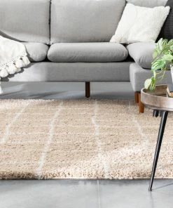 Well Woven Latham Scandinavian Geometric Beige Thick Nordic Shag Rug