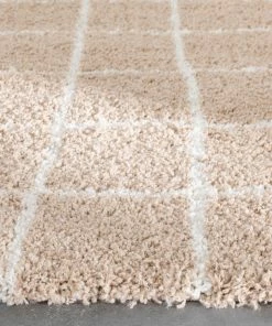 Well Woven Latham Scandinavian Geometric Beige Thick Nordic Shag Rug