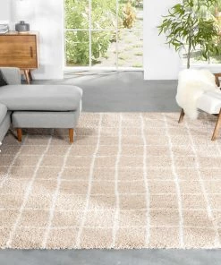 Well Woven Latham Scandinavian Geometric Beige Thick Nordic Shag Rug