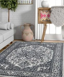 Well Woven Oriental & Persian Dazzling Light Grey Vintage Microfiber 5'3" X 7'3" Rug