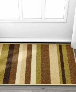 Well Woven Uni Stripes Green Modern Rug