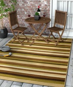 Well Woven Uni Stripes Green Modern Rug