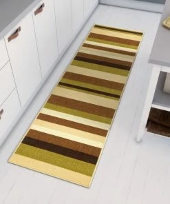 Well Woven Uni Stripes Green Modern Rug