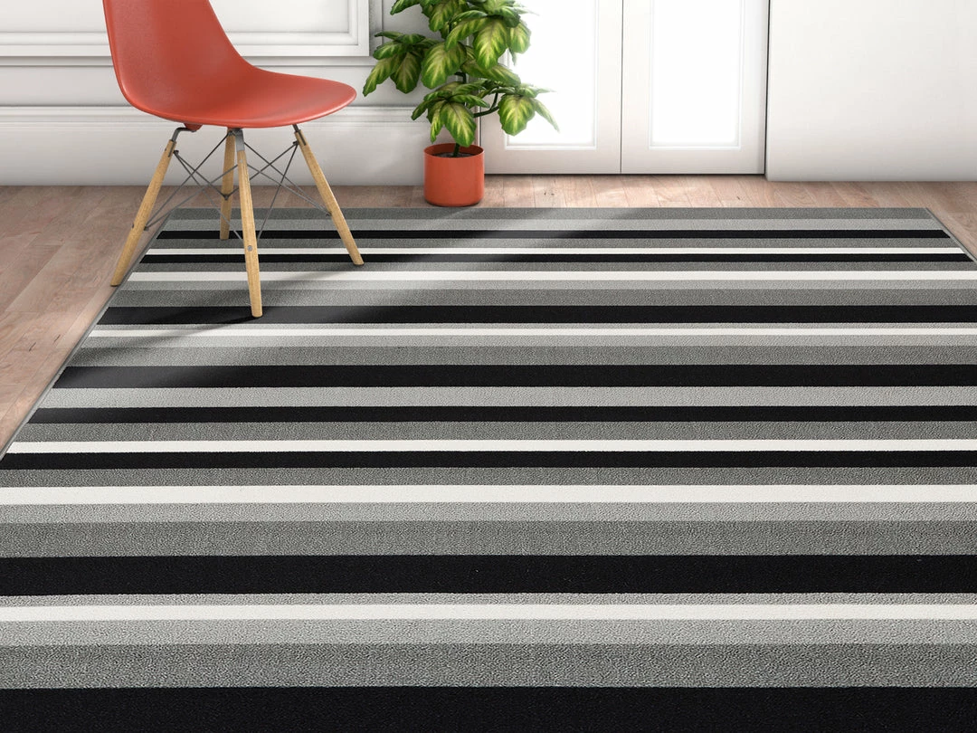 Well Woven Grey & Silver Uni Stripes Grey Modern Rug 2 Well Woven Grey & Silver Uni Stripes Grey Modern Rug
