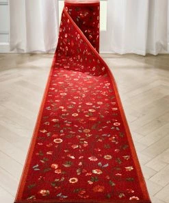 Well Woven Custom Size Runner Judith Transitional Botanical Floral Red 22 Inch Wide X Choose Your Length Machine Washable Hallway Runner Rug