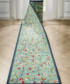 Well Woven Custom Size Runner Judith Transitional Botanical Floral Light Blue 22 Inch Wide X Choose Your Length Machine Washable Hallway Runner Rug