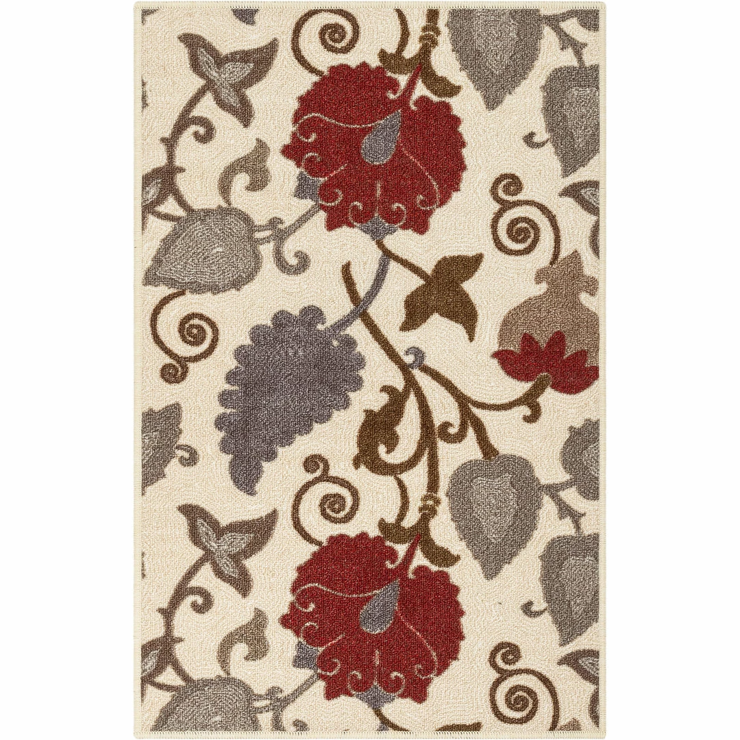 Well Woven Lucy Transitional Botanical Floral Ivory Red Non-Slip Machine Washable Low Pile Indoor/Outdoor Rug 1 Well Woven Lucy Transitional Botanical Floral Ivory Red Non-Slip Machine Washable Low Pile Indoor/Outdoor Rug