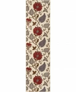 Well Woven Lucy Transitional Botanical Floral Ivory Red Non-Slip Machine Washable Low Pile Indoor/Outdoor Rug 9 Well Woven Lucy Transitional Botanical Floral Ivory Red Non-Slip Machine Washable Low Pile Indoor/Outdoor Rug